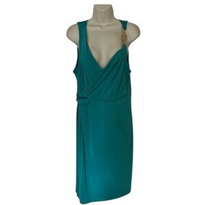 Jennifer Lopez size XL turquoise green v- neck front & back faux wrap